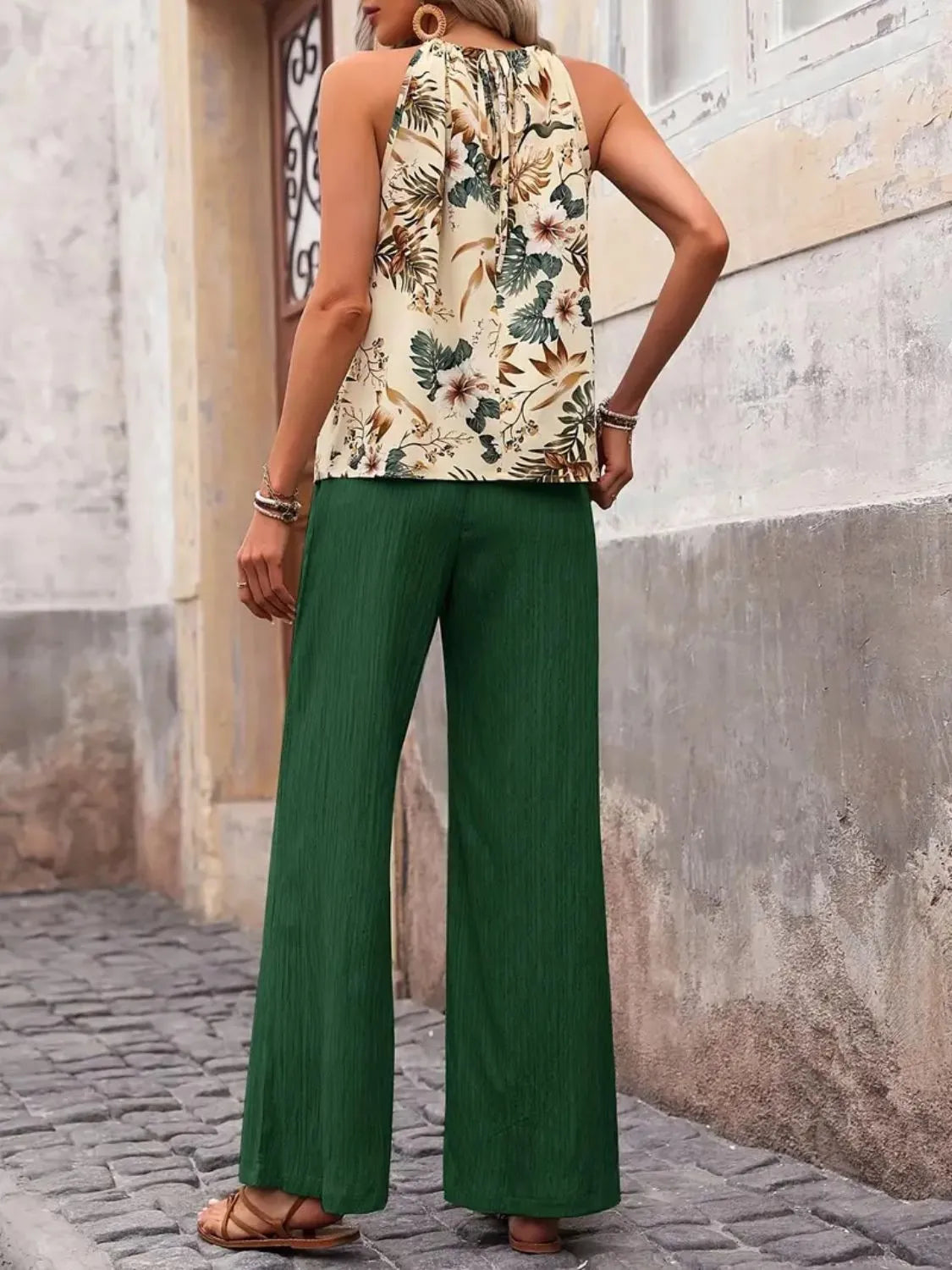 Printed Tank Top and Wide Leg Pants Set  DAME BOHEME