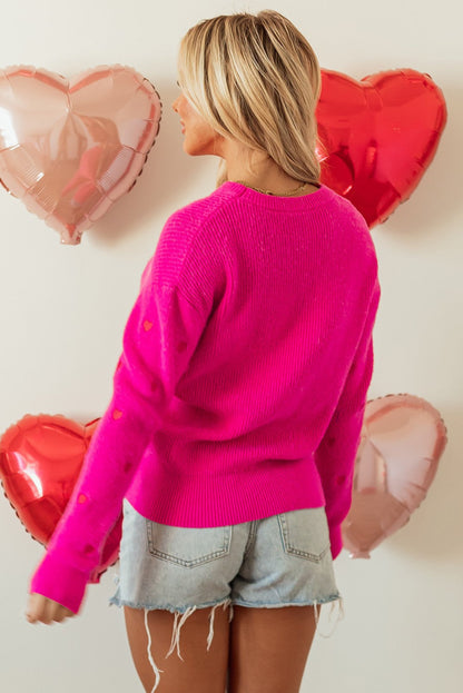 Red Hearts Pink Sweater Casual Knit Streetwear YNIQUE
