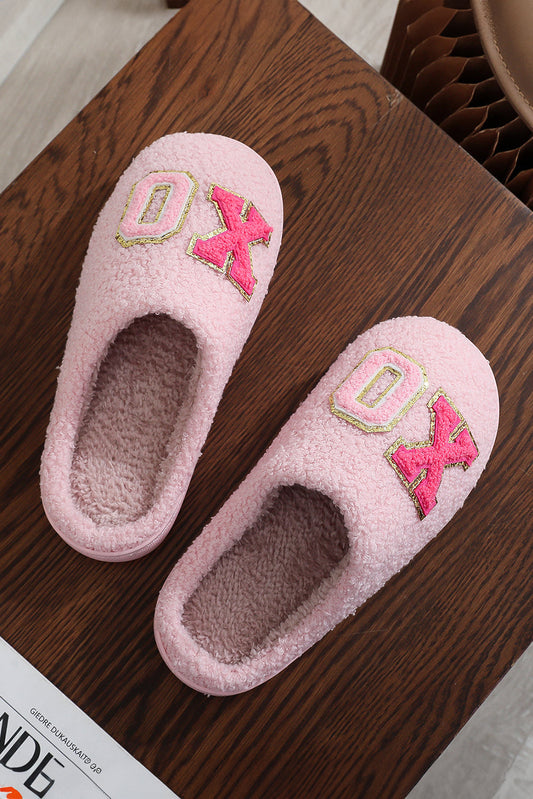 Pink XOXO Letter Graphic Plush Winter Slippers  DAME BOHEME