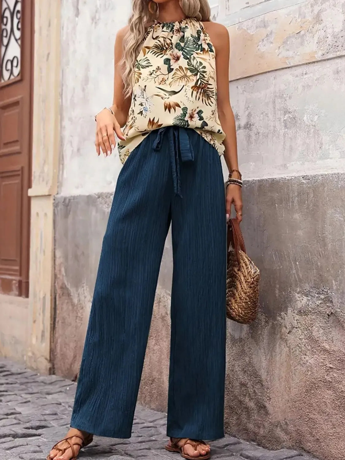 Printed Tank Top and Wide Leg Pants Set  DAME BOHEME