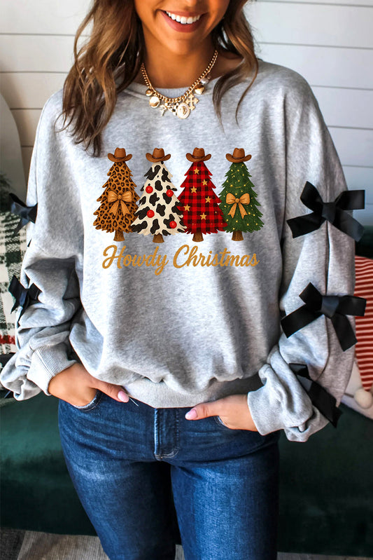 Howdy Christmas 4 Trees Ribbon Bow Sweatshirt  DAME BOHEME