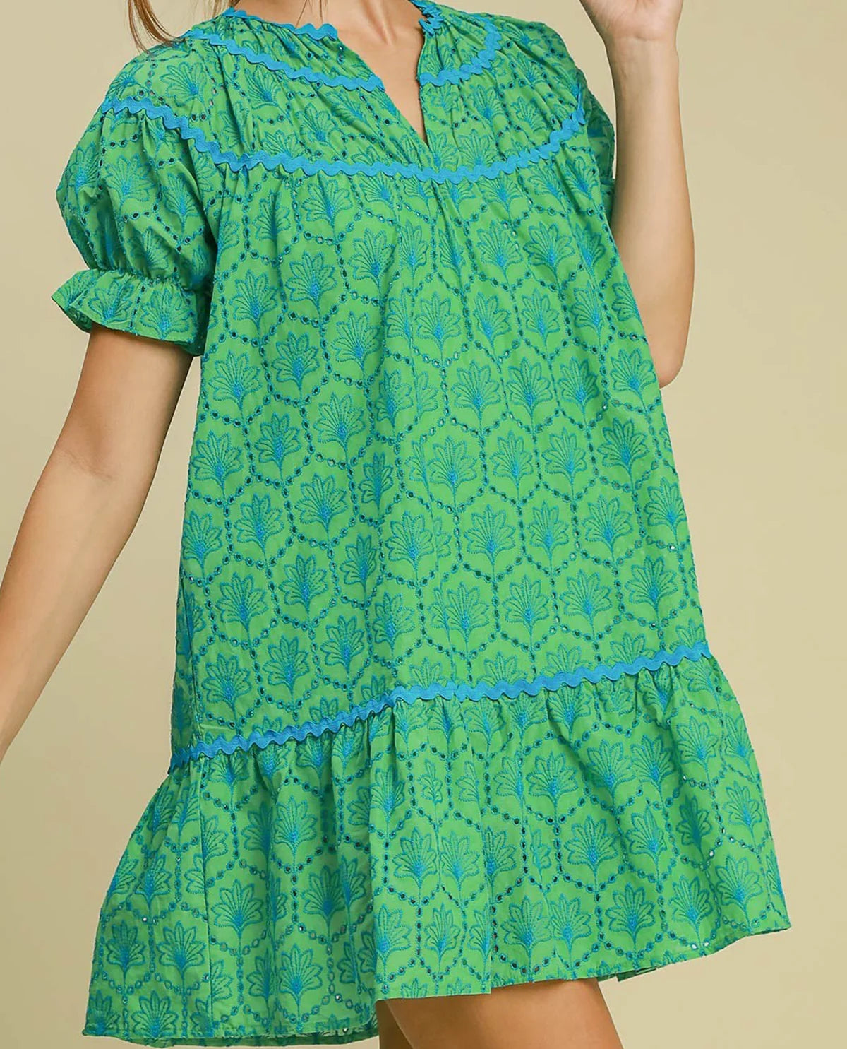 Umgee Eyelet Mini Dress with Ric Rac Trim