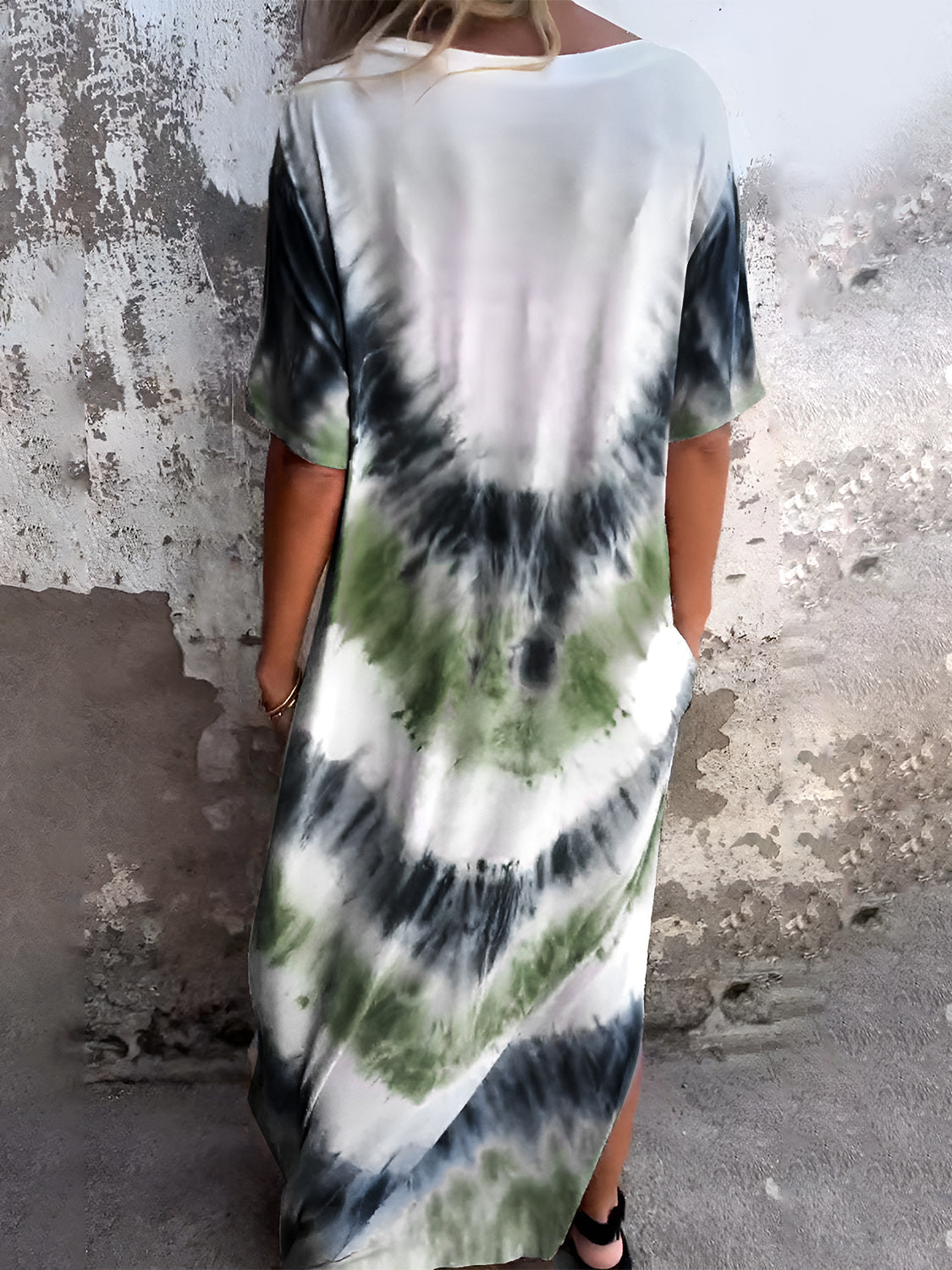 Full Size Pocketed Tie-Dye Short Sleeve Maxi Dress Trendsi