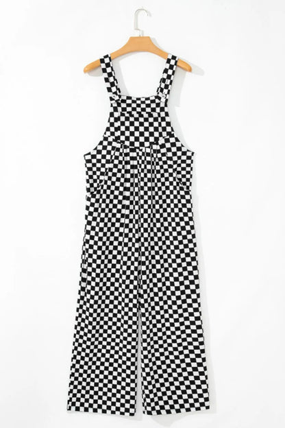 Checkered Print Pocketed Wide Leg Jumpsuit  DAME BOHEME