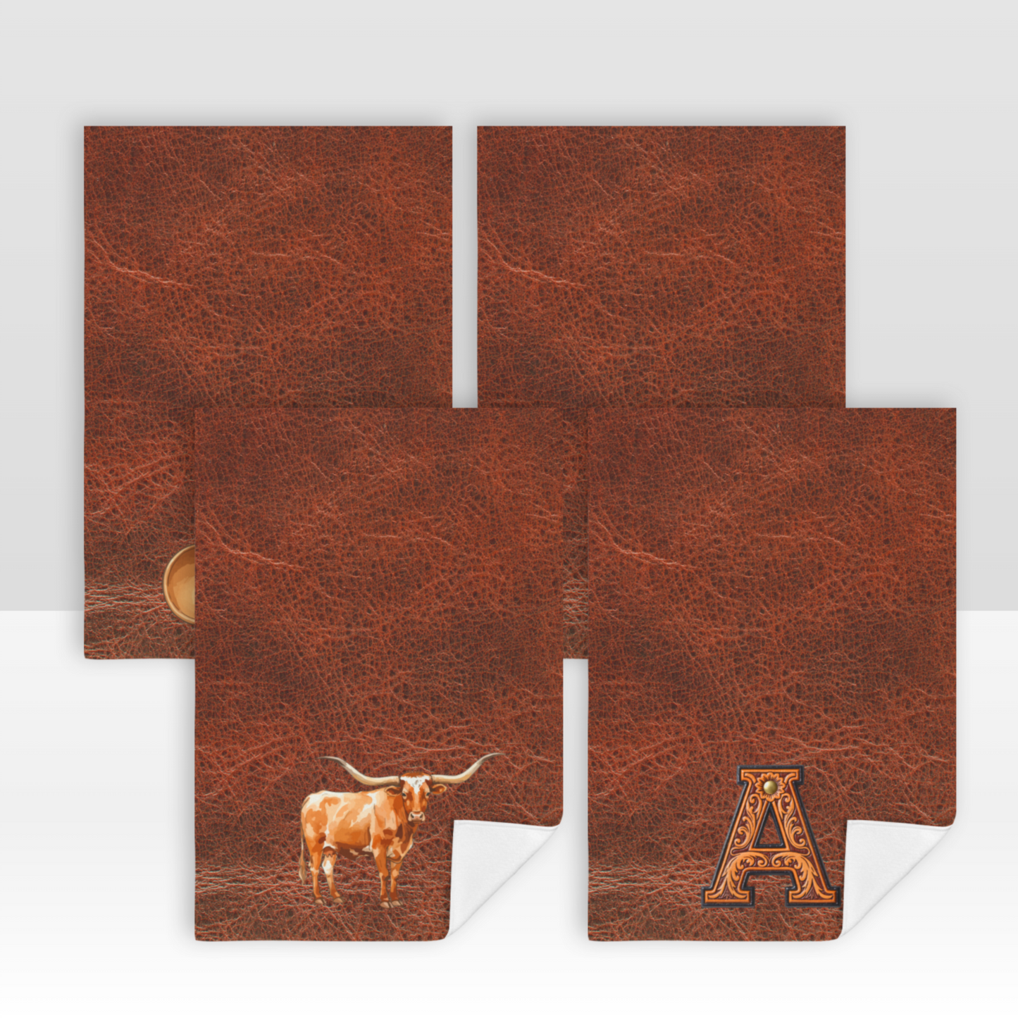 Monogrammed Initial Western Leather Look Saddle Longhorn Cowboy Cowgirl Kitchen Dish Towels Made in America  DAME BOHEME