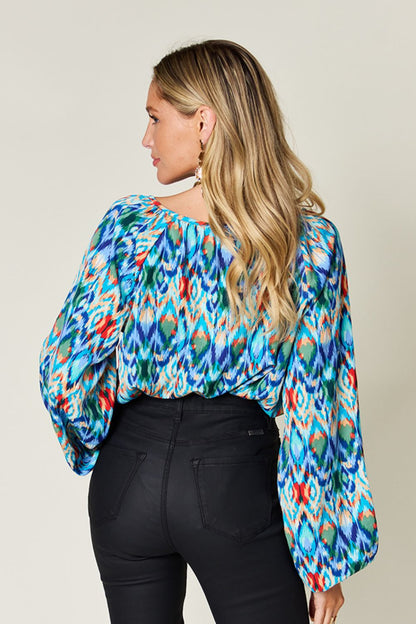 Double Take Full Size Printed Balloon Sleeve Blouse  DAME BOHEME