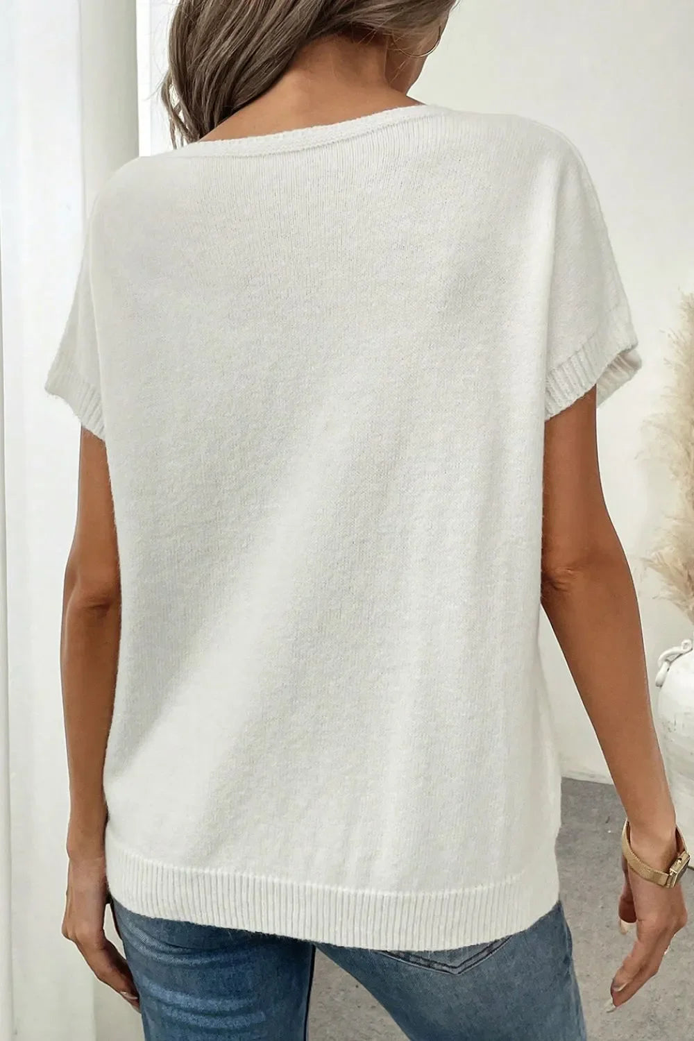 Bow Pattern Knit Short Sleeve Sweater  DAME BOHEME