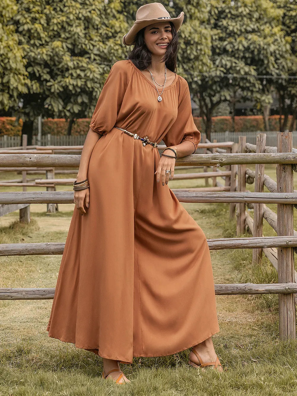 Scoop Neck Half Sleeve Wide Leg Jumpsuit Trendsi