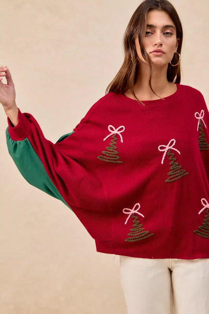 BiBi Christmas Theme Tree Embroidered Sweater  DAME BOHEME