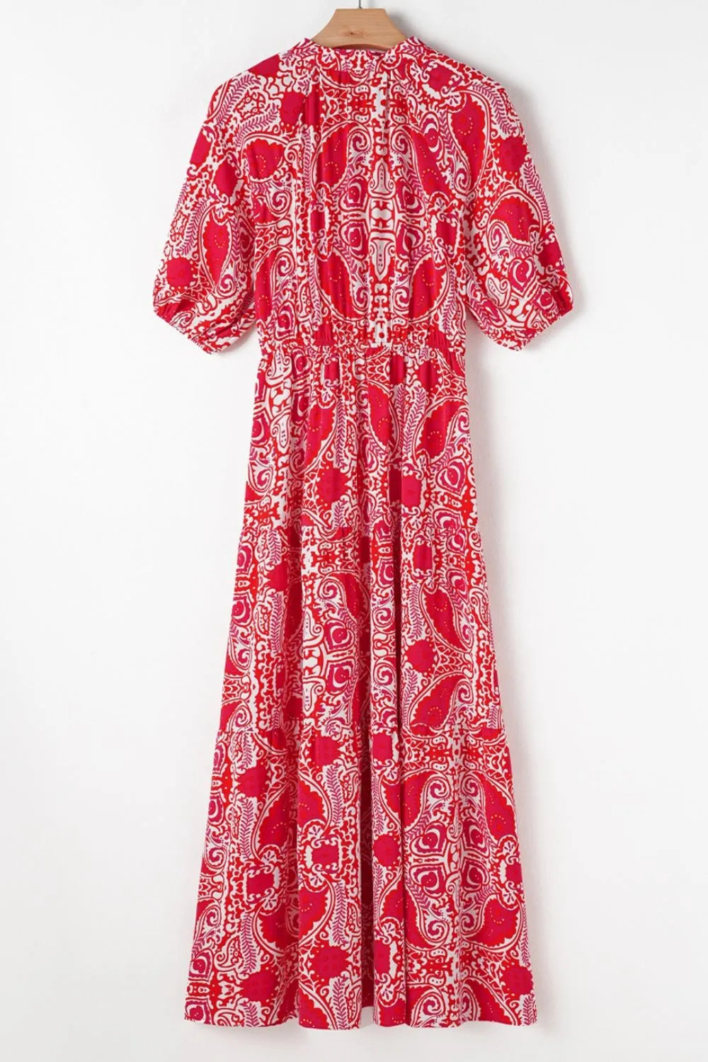 Paisley Print Side Slit Puff Sleeve High Waist Maxi Dress  DAME BOHEME
