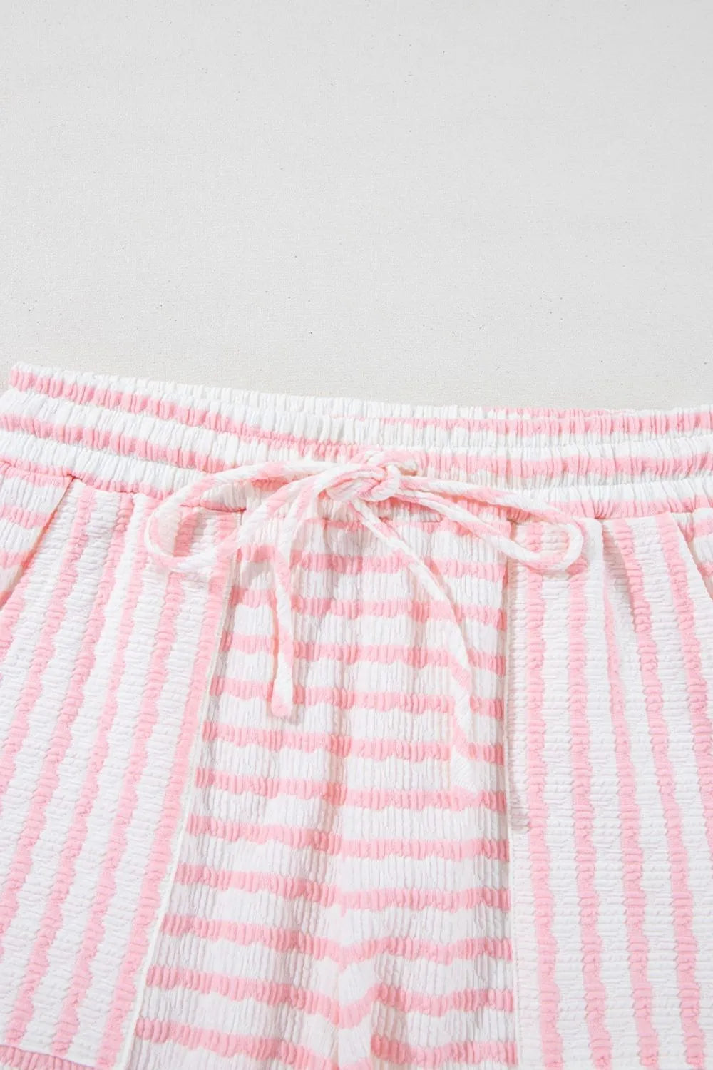 Stripe Knitted Short Sleeve Top and Drawstring Shorts Set  DAME BOHEME