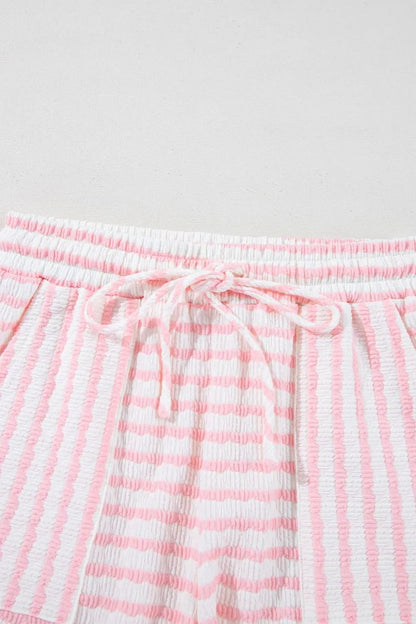 Stripe Knitted Short Sleeve Top and Drawstring Shorts Set  DAME BOHEME