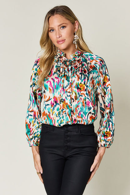 Double Take Full Size Printed Button Up Long Sleeve Shirt  DAME BOHEME