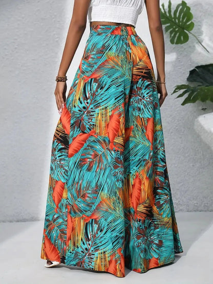 Tropical Print High Waist Wide Leg Pants Trendsi