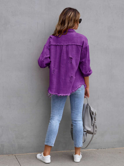 Distressed Drop Shoulder Denim Jacket  DAME BOHEME