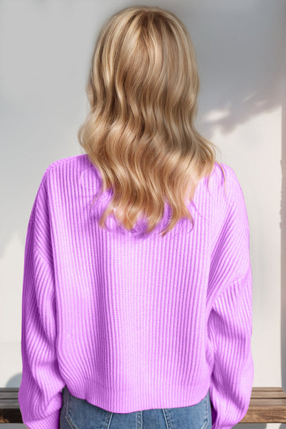 Double Take Full Size MERRY & BRIGHT Christmas Dropped Shoulder Cropped Sweater  DAME BOHEME