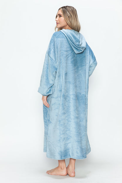 Full Size Pocketed Hooded Midi Lounge Dress Trendsi