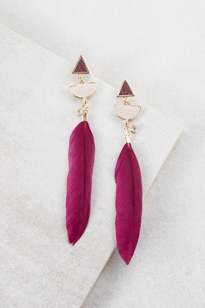 Dreamers Lullaby Red Feather Drop Earrings Lovoda