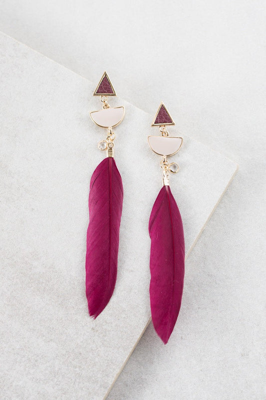Dreamers Lullaby Red Feather Drop Earrings Lovoda