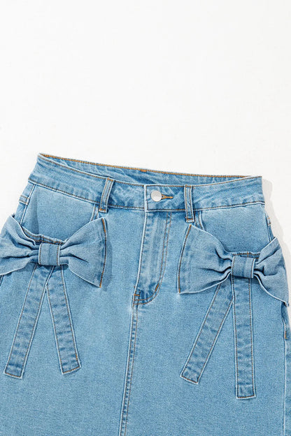 Acid Wash Bowknot Details High Waist Mini Denim Skirt Simply Love