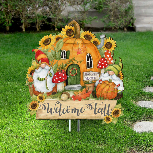 Outdoor Garden Stake Fall Decoration - Front Yard Gnome Welcome Sign - Backyard Decor - Cornucopia Garden Decor - Harvest Handmade Gift - Autumn Front Yard Decor by Susan Winget - 8471209M-SW  DAME BOHEME