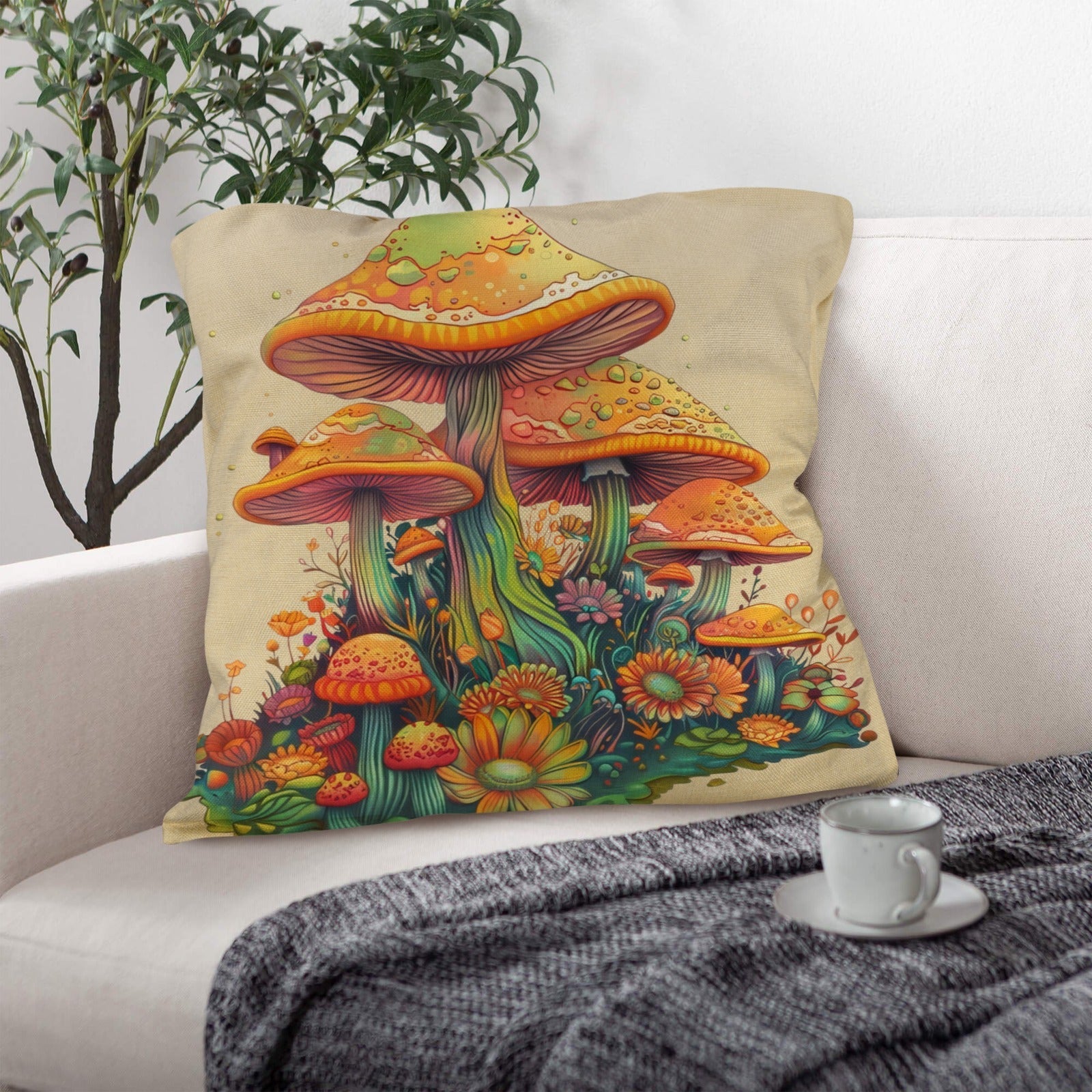 Retro Mushrooms Pillow Case Made in America  DAME BOHEME
