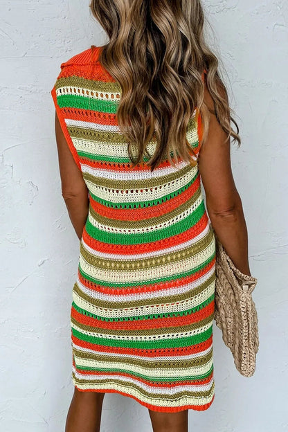 Openwork Stripe Sleeveless Sweater Dress  DAME BOHEME