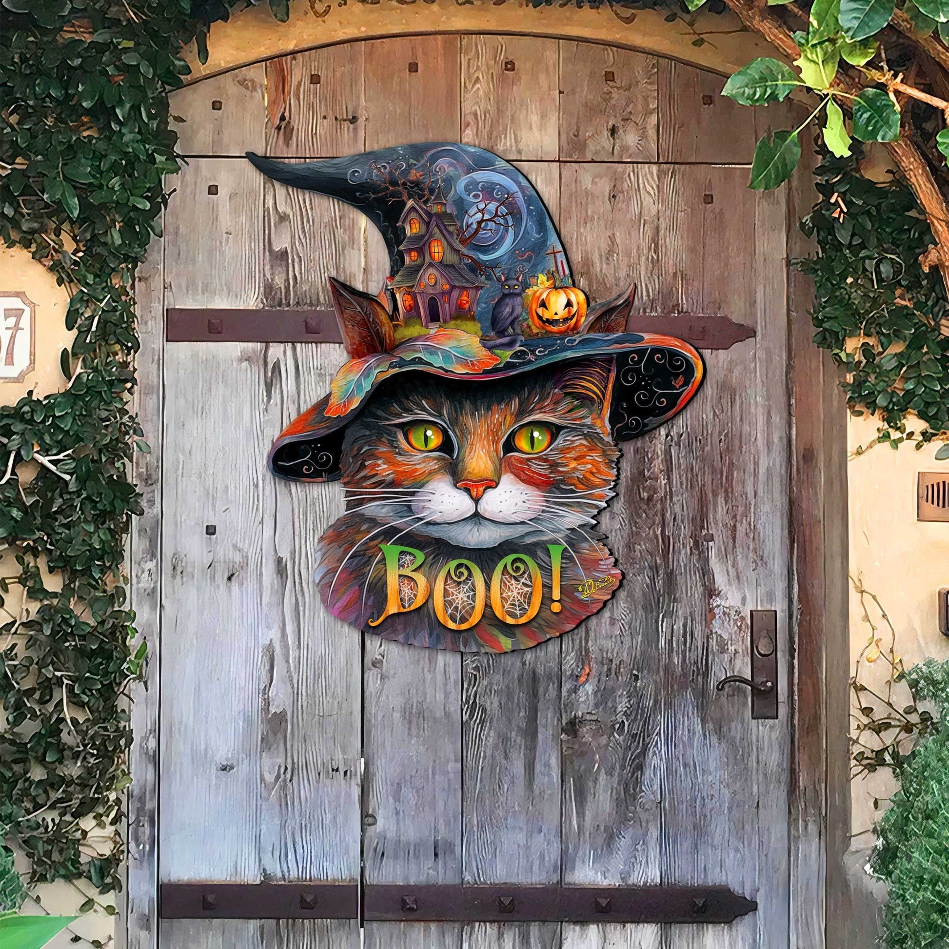 Halloween Cat in a Hat Holiday Door Decor by G. DeBrekht - Halloween Decor - 8652792H  DAME BOHEME
