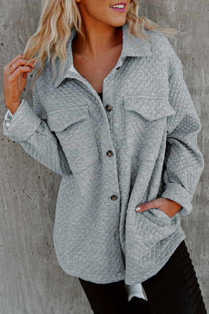 Brooklynn Retro Quilted Flap Pocket Button Shacket  DAME BOHEME