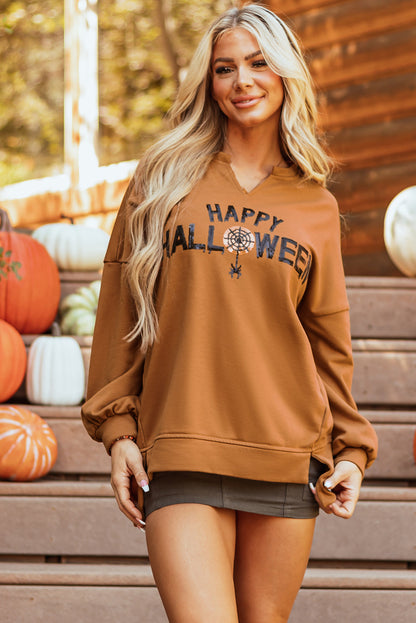 Sequin Happy Halloween Long Sleeve Top  DAME BOHEME