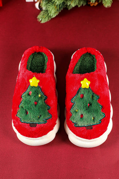 Fiery Red Christmas Tree Graphic Plush Slippers  DAME BOHEME
