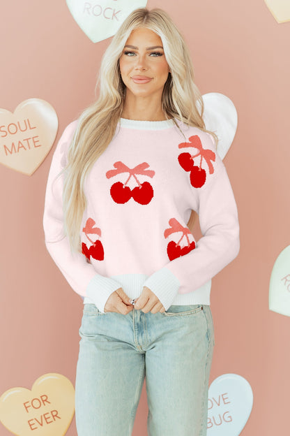 Nevaeh Cherry Pattern Drop Shoulder Sweater  DAME BOHEME