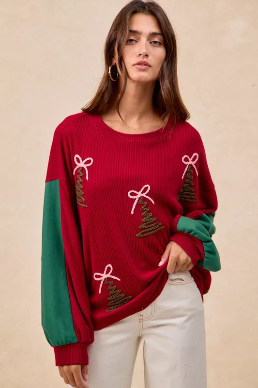 BiBi Christmas Theme Tree Embroidered Sweater  DAME BOHEME