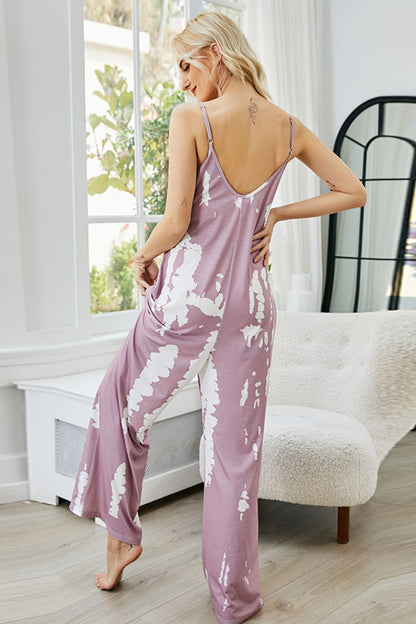 Shiny Tie-Dye Spaghetti Strap Jumpsuit with Pockets Trendsi