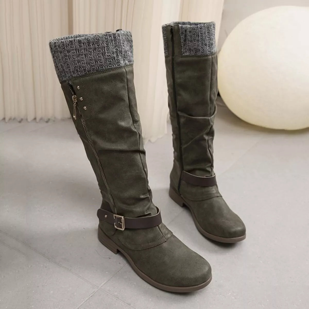 Knee High Slouch Boots with Knit Cuff  DAME BOHEME