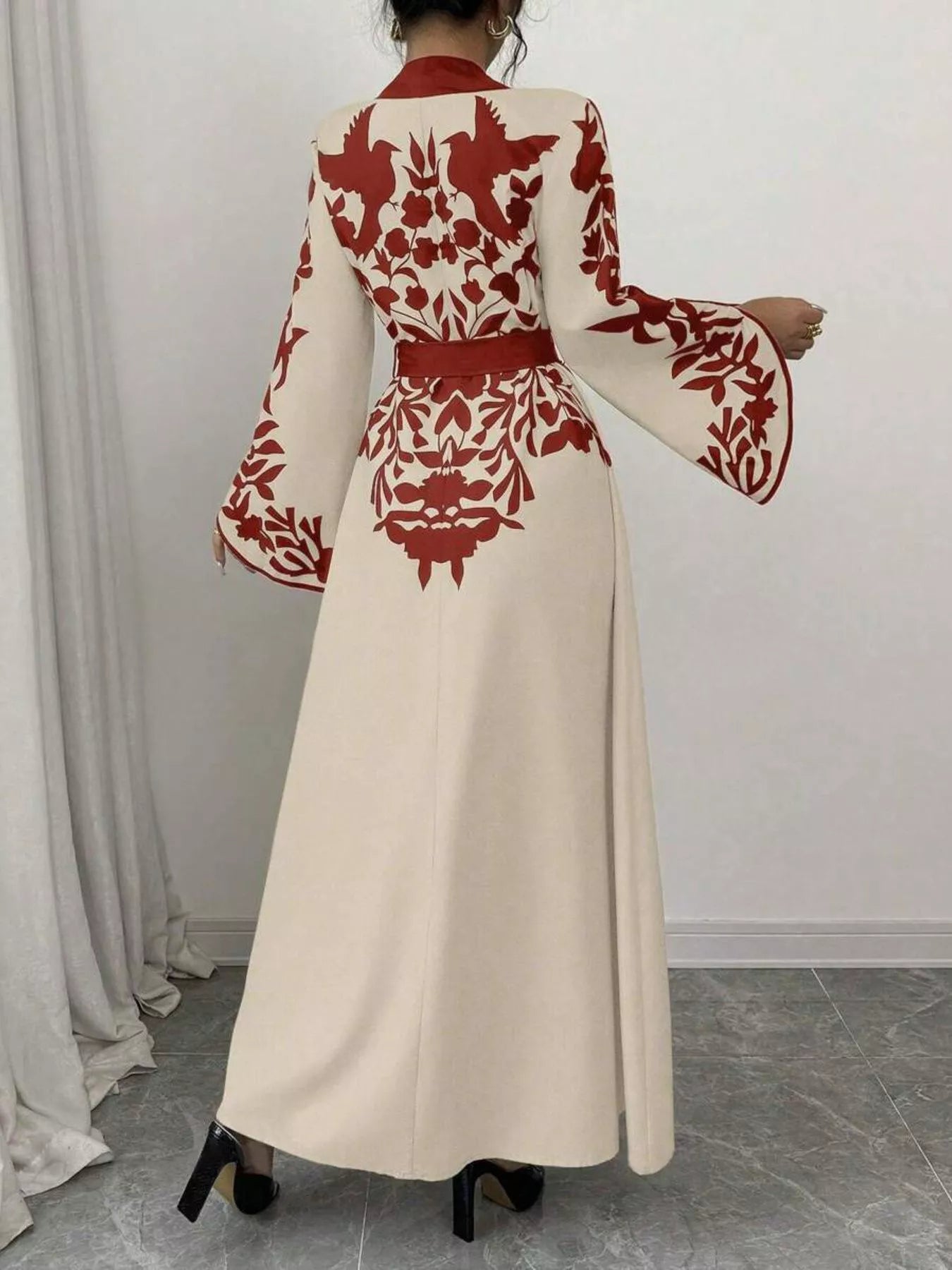 Printed Tie Waist Elegant Maxi Dress