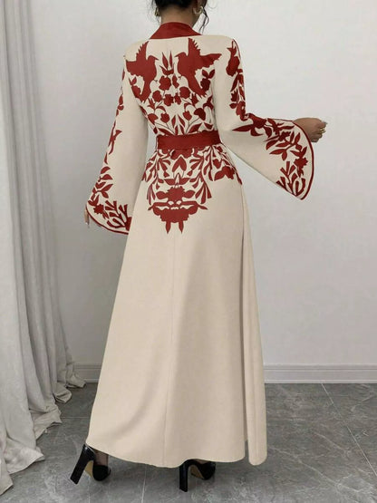 Printed Tie Waist Elegant Maxi Dress
