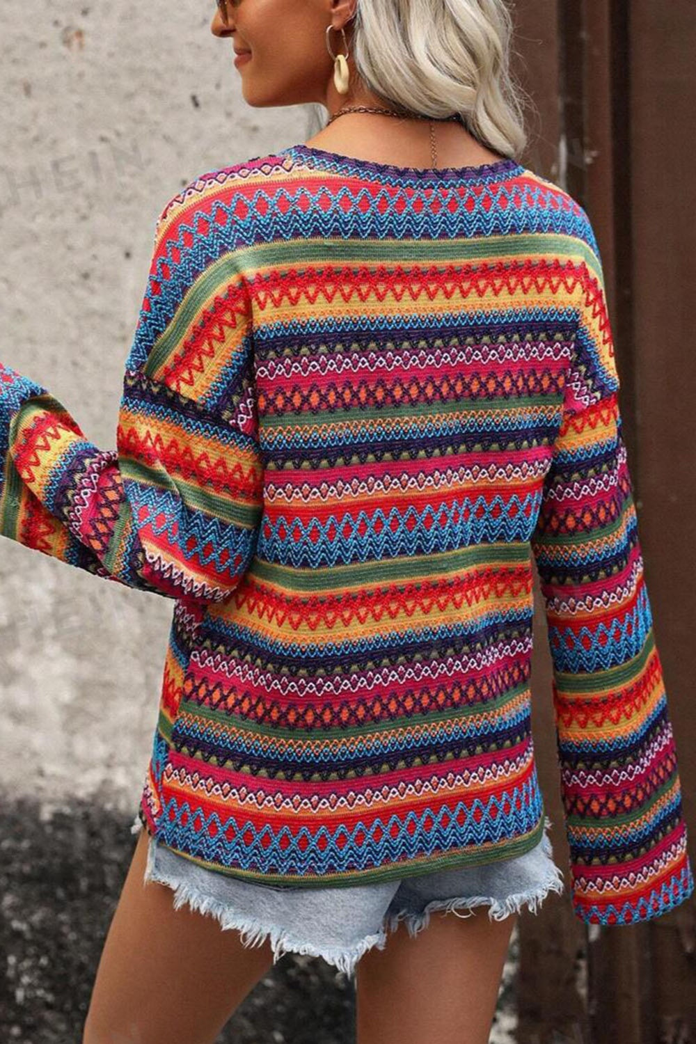 Multicolor Round Neck Long Sleeve Top