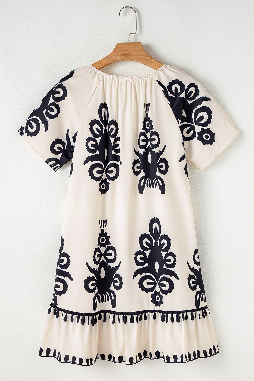 Apricot Ethnic Print Ruffle Hem Loose Mini Dress  DAME BOHEME