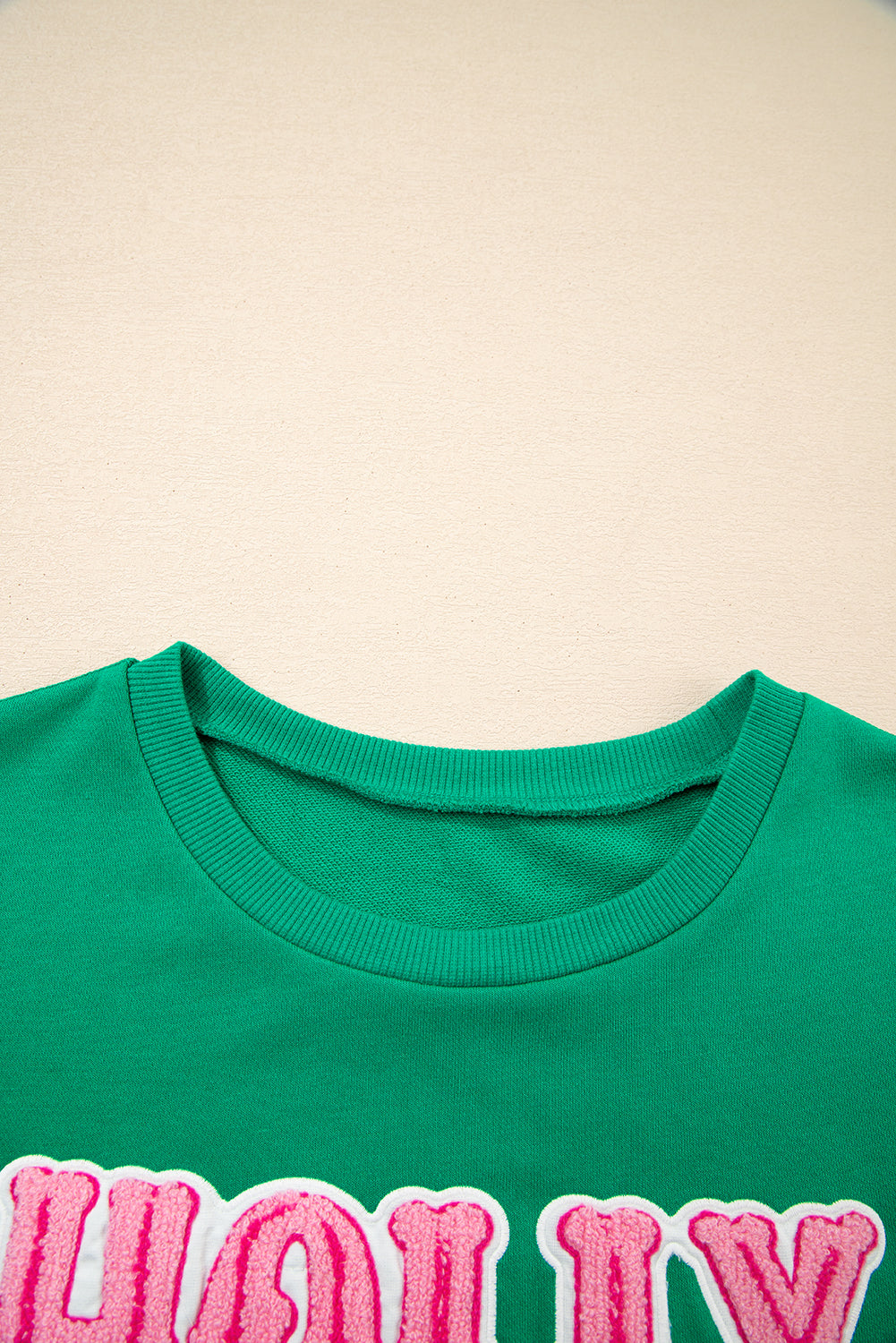 Sea Green HOLLY JOLLY Letter Christmas Holiday Sweatshirt  DAME BOHEME