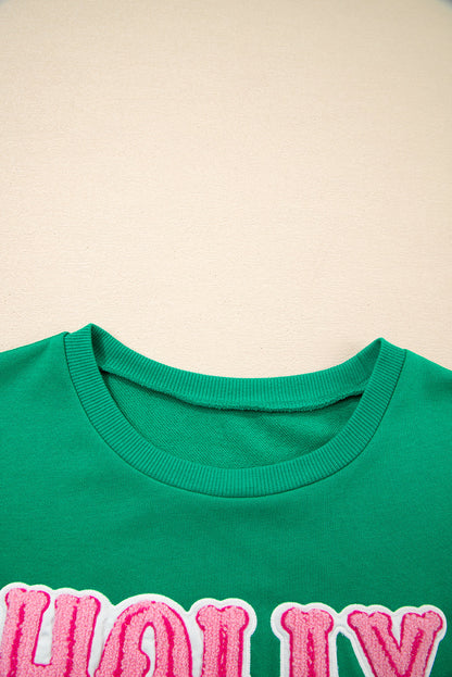 Sea Green HOLLY JOLLY Letter Christmas Holiday Sweatshirt  DAME BOHEME