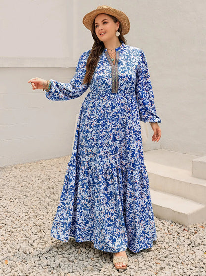 Plus Size Floral Print Bohemian Maxi Dress  DAME BOHEME