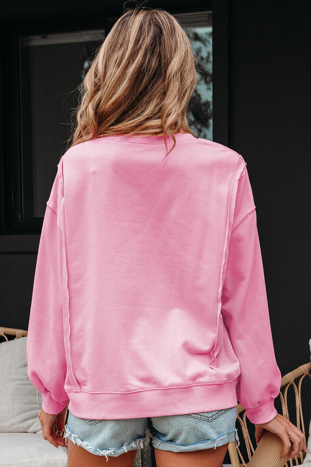 Brianna Lace Bow Embroidered Exposed Seam Sweatshirt  DAME BOHEME