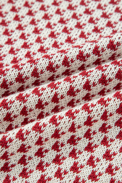 Red Contrast Color Pattern Lantern Sleeve Sweater  DAME BOHEME