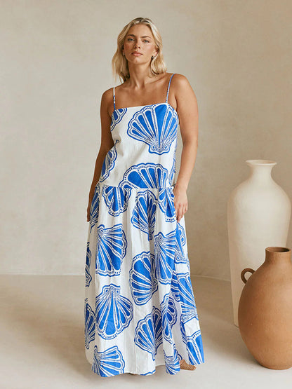 Seashell Print Maxi Cami Dress Plus Size Trendsi
