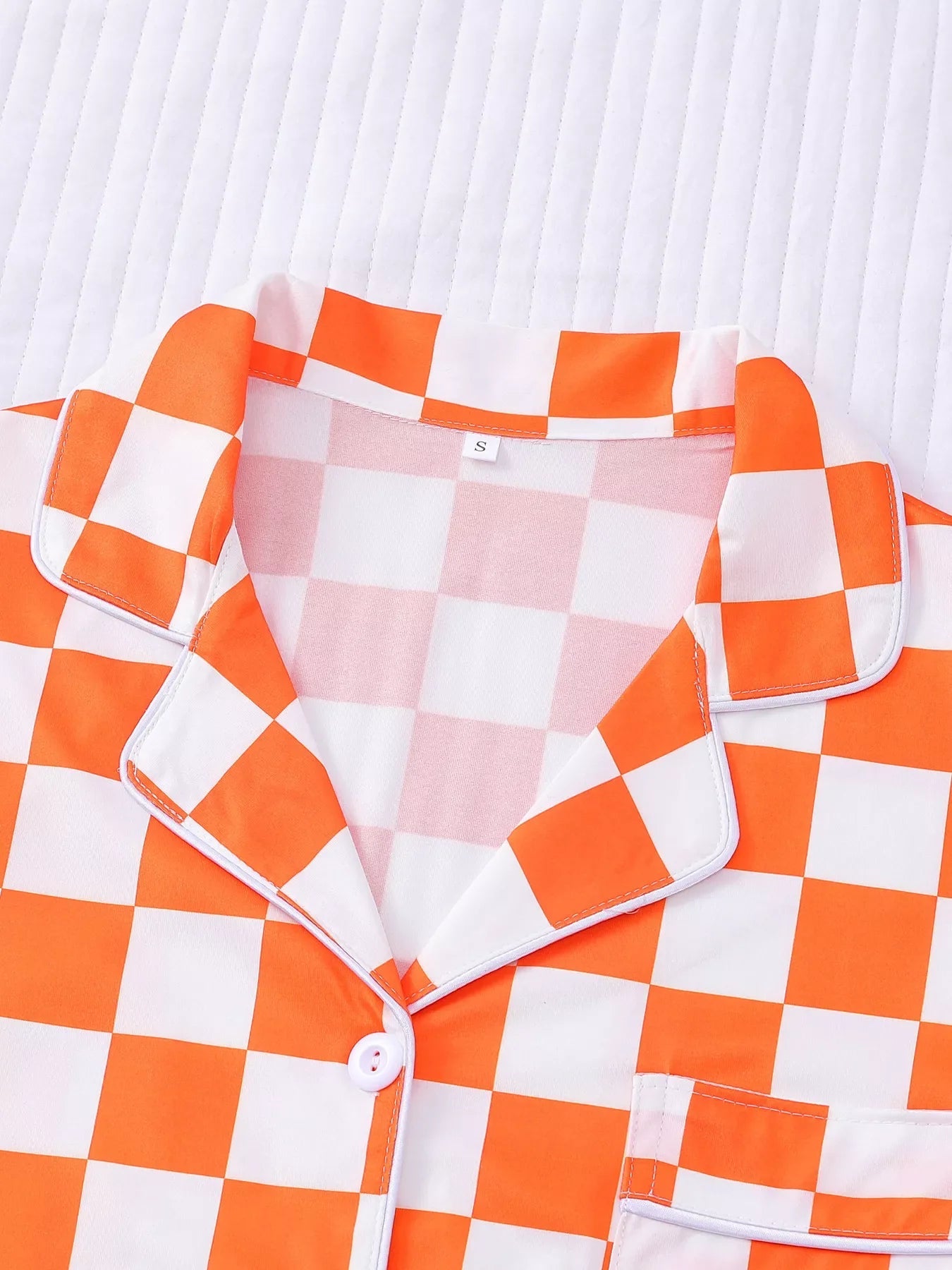 Checkered Print Button Up Top and Shorts Lounge Set  DAME BOHEME