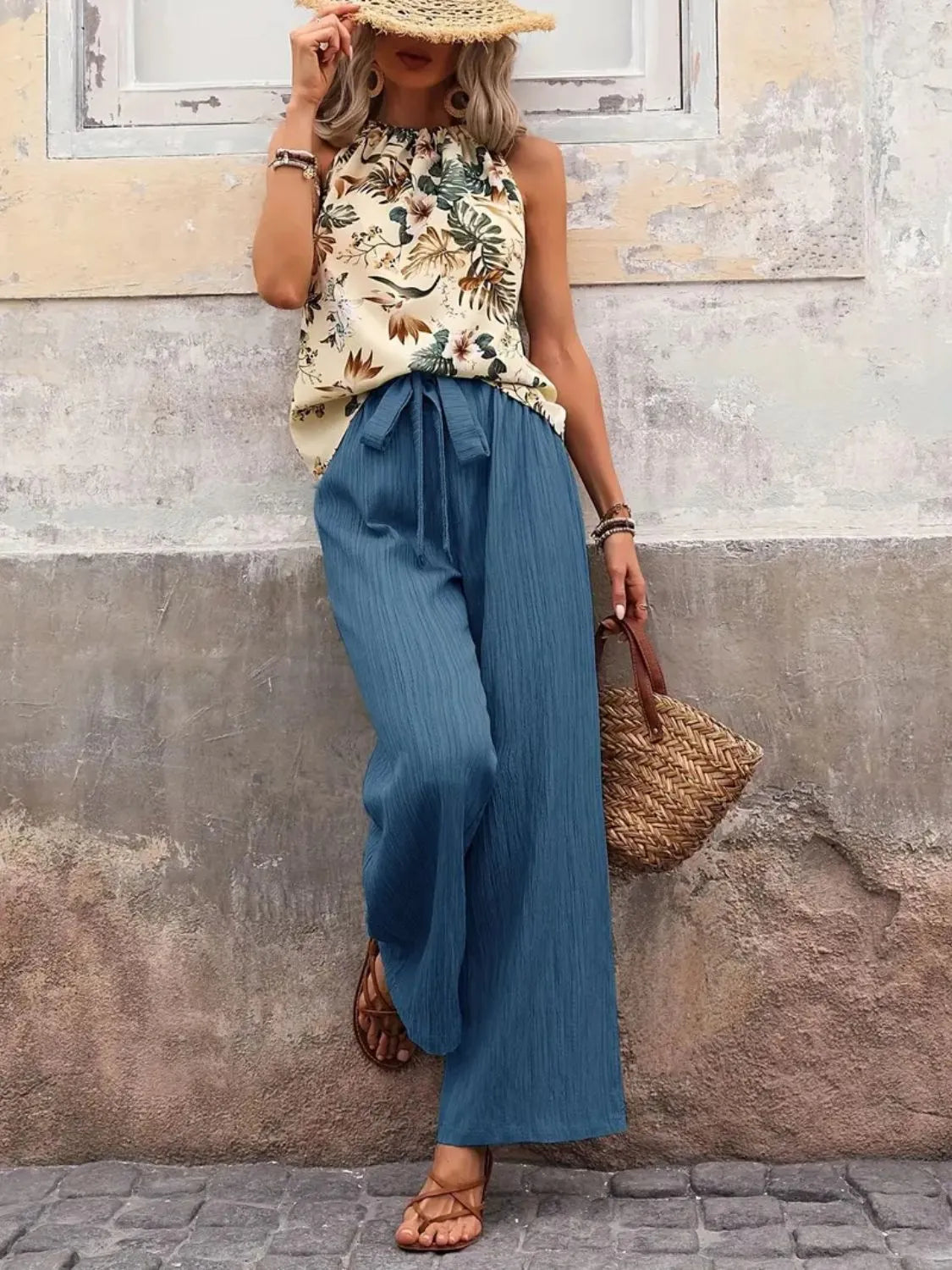 Printed Tank Top and Wide Leg Pants Set  DAME BOHEME