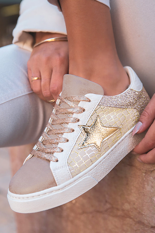 Clare Gold Glitter Star Lace-up Sneakers  DAME BOHEME