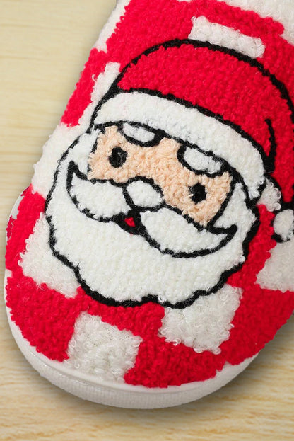 Fiery Red Checkered Santa Claus Graphic Plush Home Slippers  DAME BOHEME