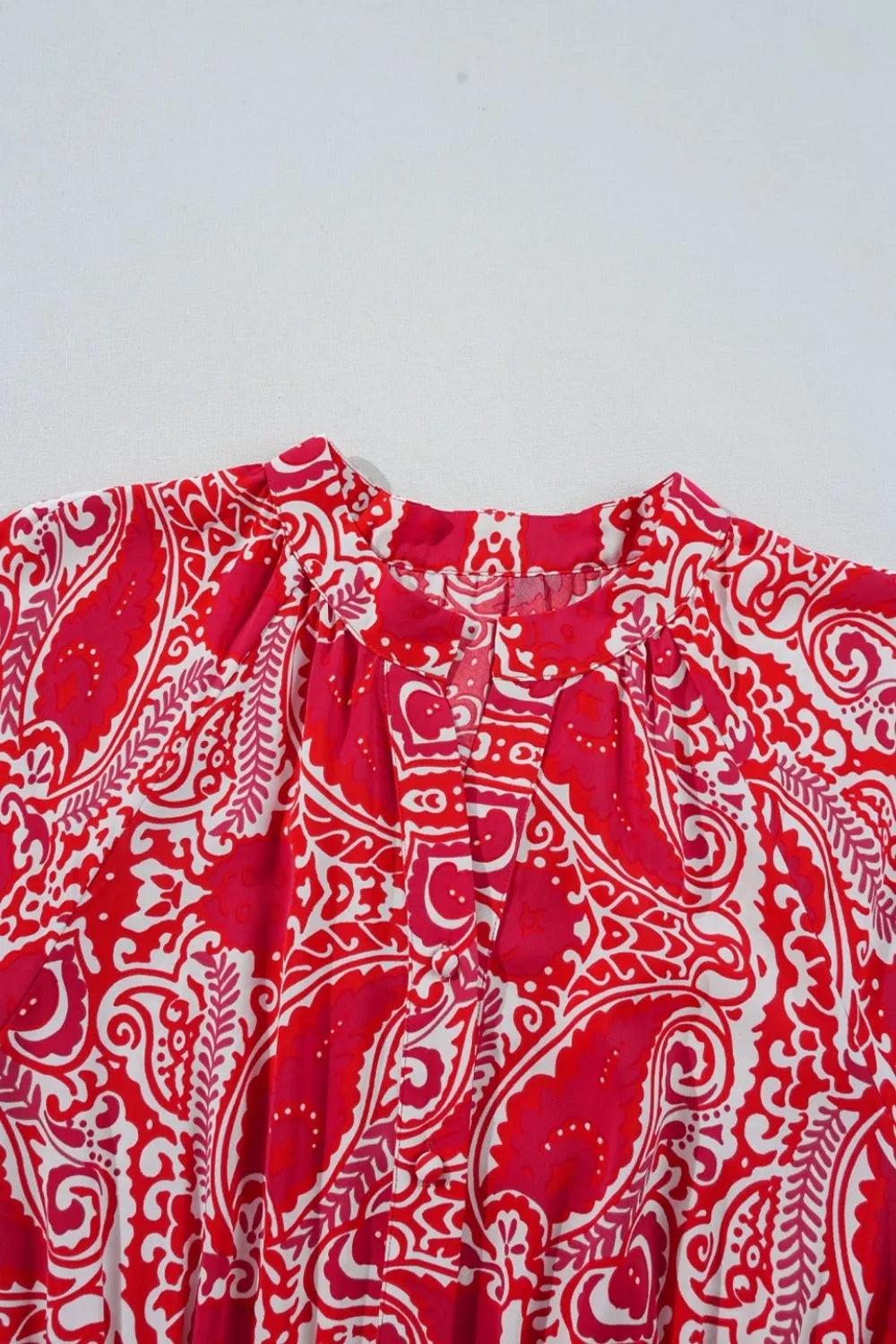 Paisley Print Side Slit Puff Sleeve High Waist Maxi Dress  DAME BOHEME
